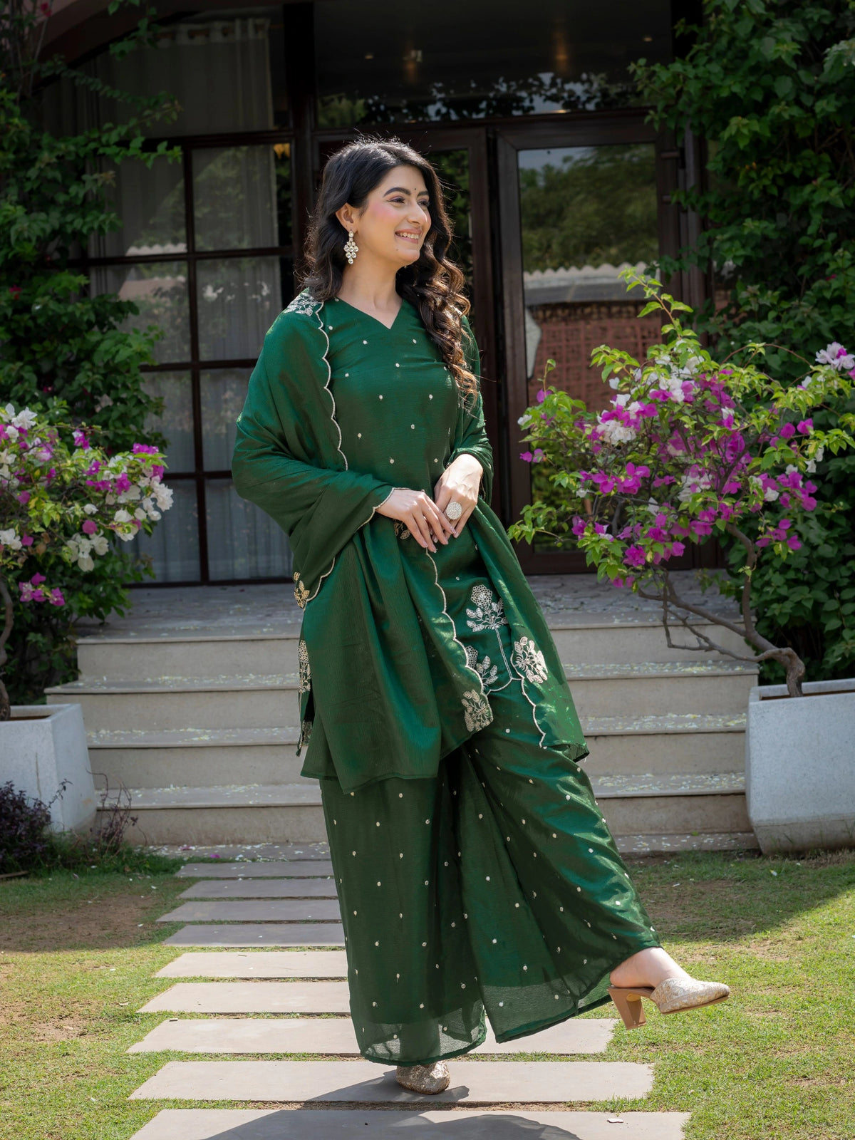 Dark Green Embroidered Suit