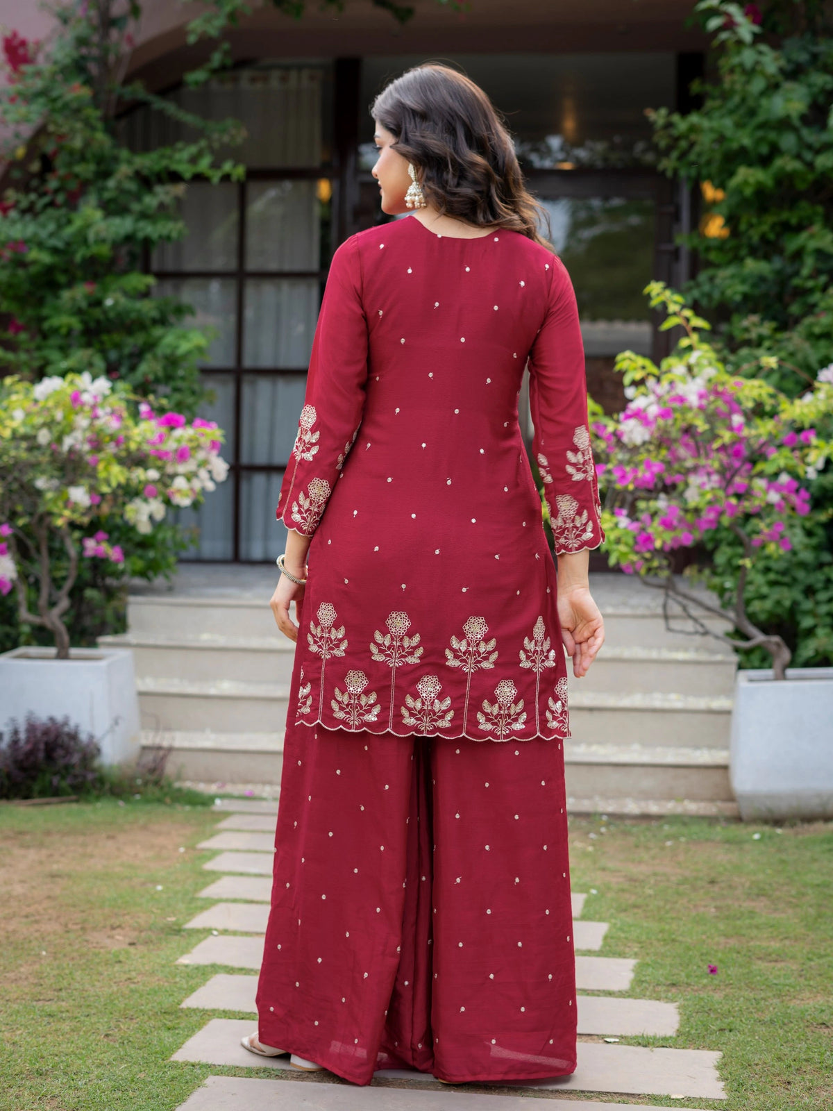 Dark Pastel Red Embroidered Suit