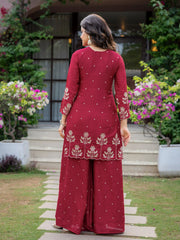 Dark Pastel Red Embroidered Suit