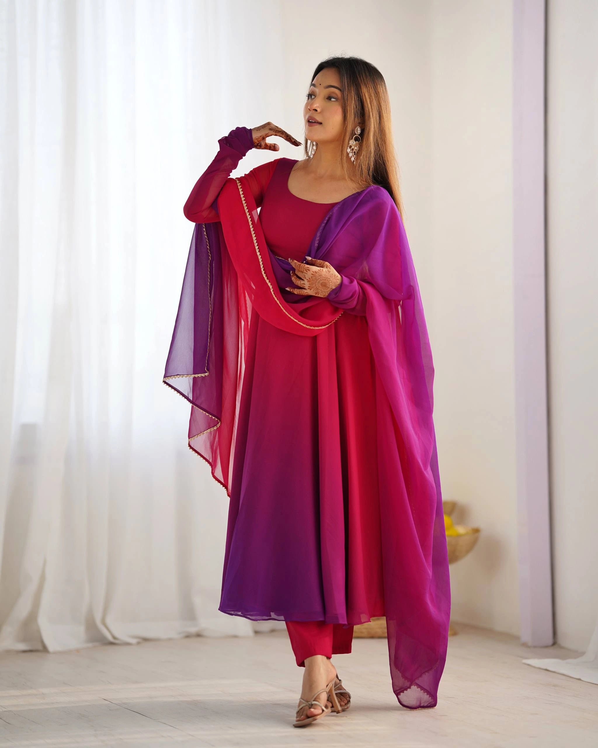 Dark Pink Faux Georgette Suit