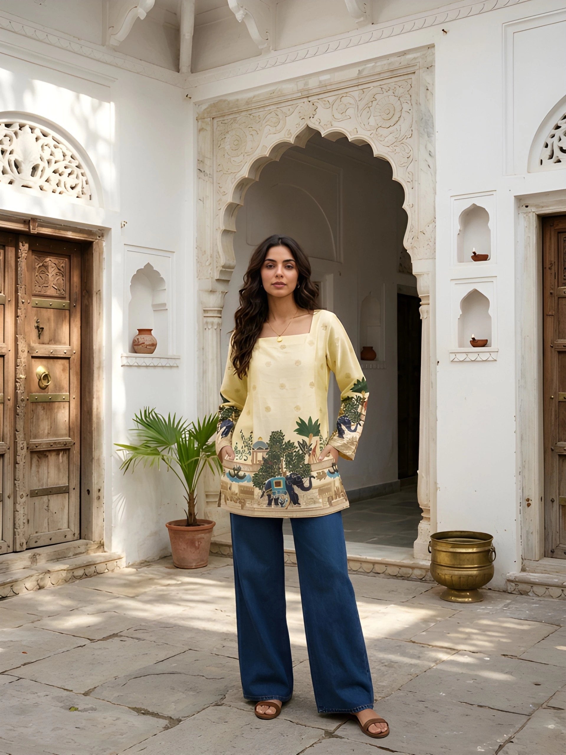 Yellow Kalamkari Print Short Kurti