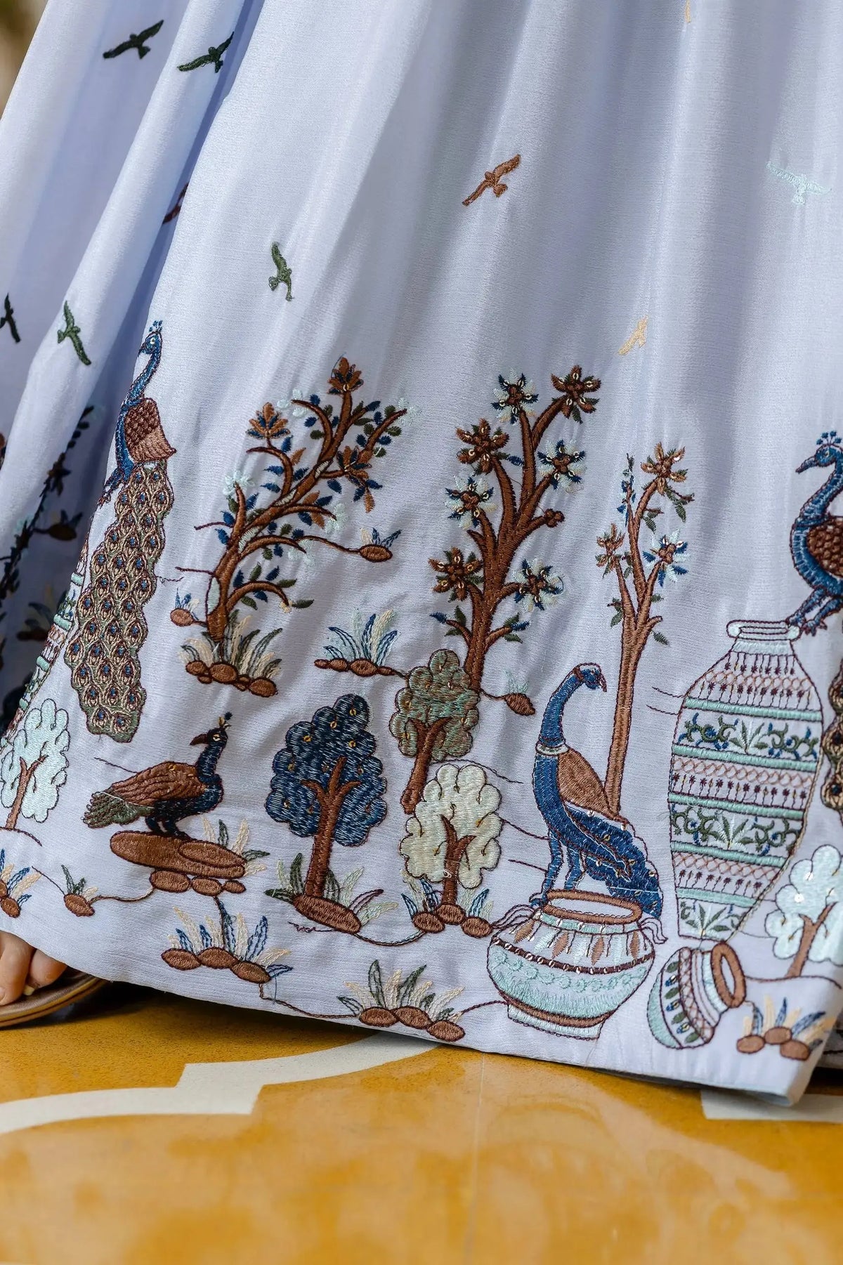 Powder Blue Embroidered Suit – Anarkali Cut with Peacock Border