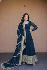 Rama Blue Pipe Beads Embroidered Anarkali Suit – Sequins Work with Dupatta