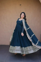 Rama Blue Pipe Beads Embroidered Anarkali Suit – Sequins Work with Dupatta