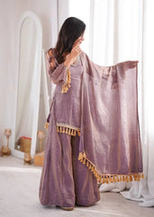 Lavender Mirror Work Suit – Cold Shoulder Bell Sleeves, Palazzo & Dupatta