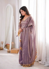 Lavender Mirror Work Suit – Cold Shoulder Bell Sleeves, Palazzo & Dupatta