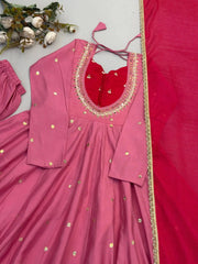 Pink Sequins Embroidered Anarkali Suit – Pant Set with Dupatta