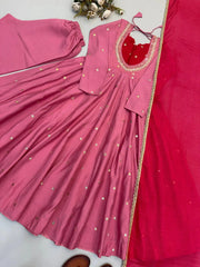 Pink Sequins Embroidered Anarkali Suit – Pant Set with Dupatta