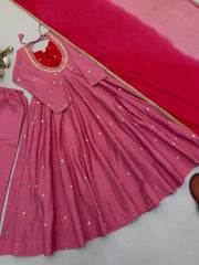 Pink Sequins Embroidered Anarkali Suit – Pant Set with Dupatta