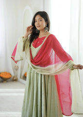 Light Pista Green Sequins Embroidered Anarkali Suit – Pant Set with Dupatta