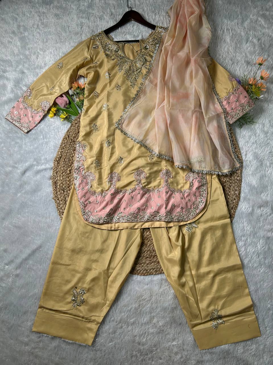 Beige Japan Satin Silk Suit