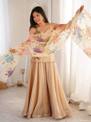 Festive Off White Anarkali Dress with Pastel Embroidered Dupatta and Elegant Twirl Ready Silhouette
