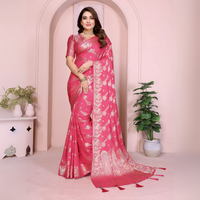 Pink Zari Weaving Soft Georgette Banarasi Silk Saree