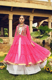 Pink Bandhani Print Lehenga – Gamthi Embroidery, Kedia Style, 3M