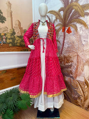Pink Bandhani Lehenga standing front pose kedia style – KL180 Kalyanja