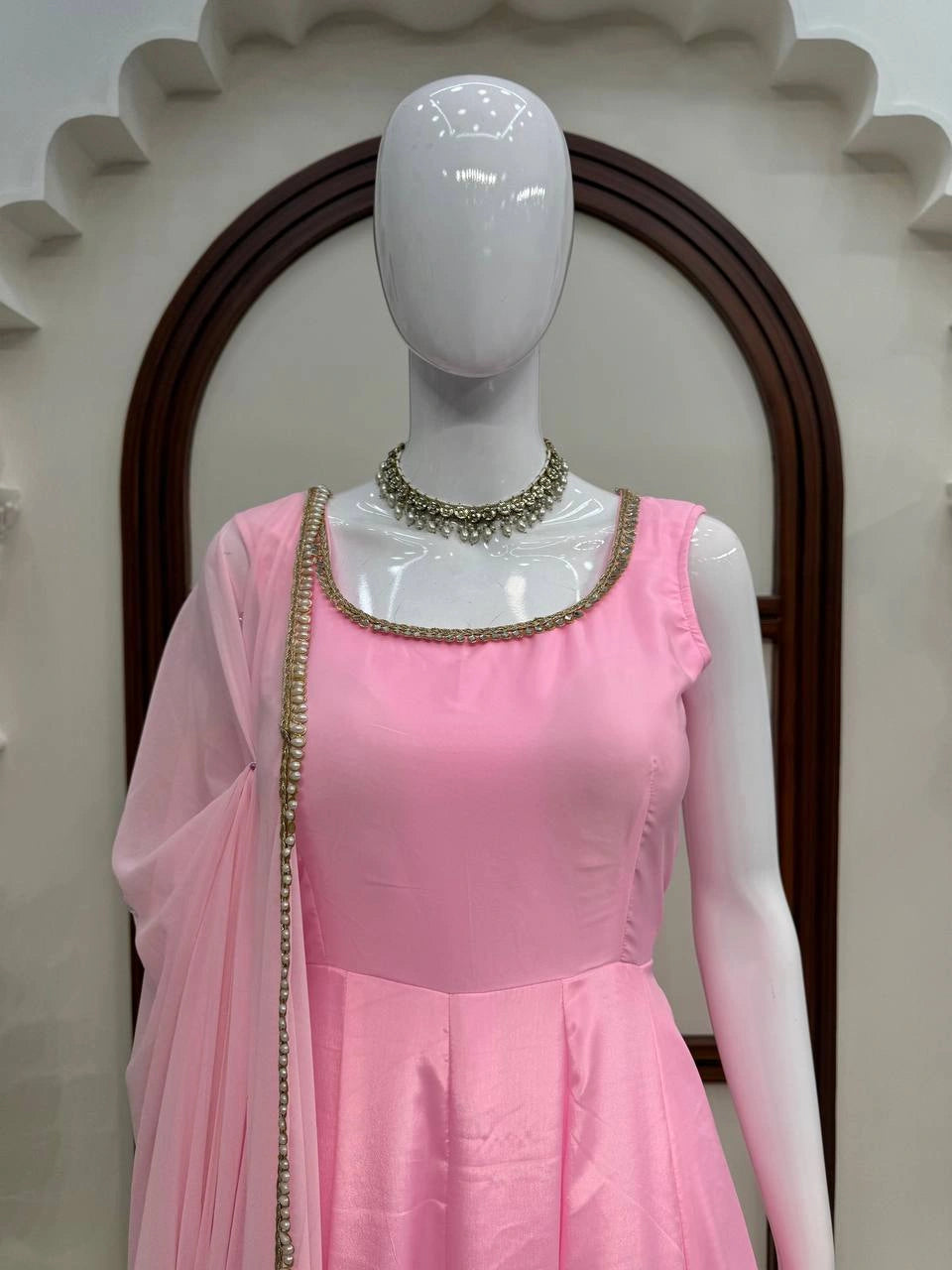 Pink Anarkali Suit mannequin alternate angle – Kalyanja KU295