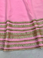 Pink Coding Dori Anarkali Suit flat lay hem work close-up – Kalyanja KU295