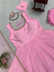 Pink Anarkali Suit flat lay full product view – Kalyanja KU295