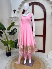 Pink Coding Dori Anarkali Suit mannequin full-length with hem work and pant – Kalyanja KU295