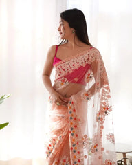 Pink Thread Embroidered Saree draping – KS378