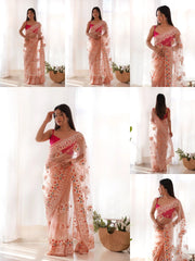 Pink Thread Embroidered Saree collage – KS378 Kalyanja