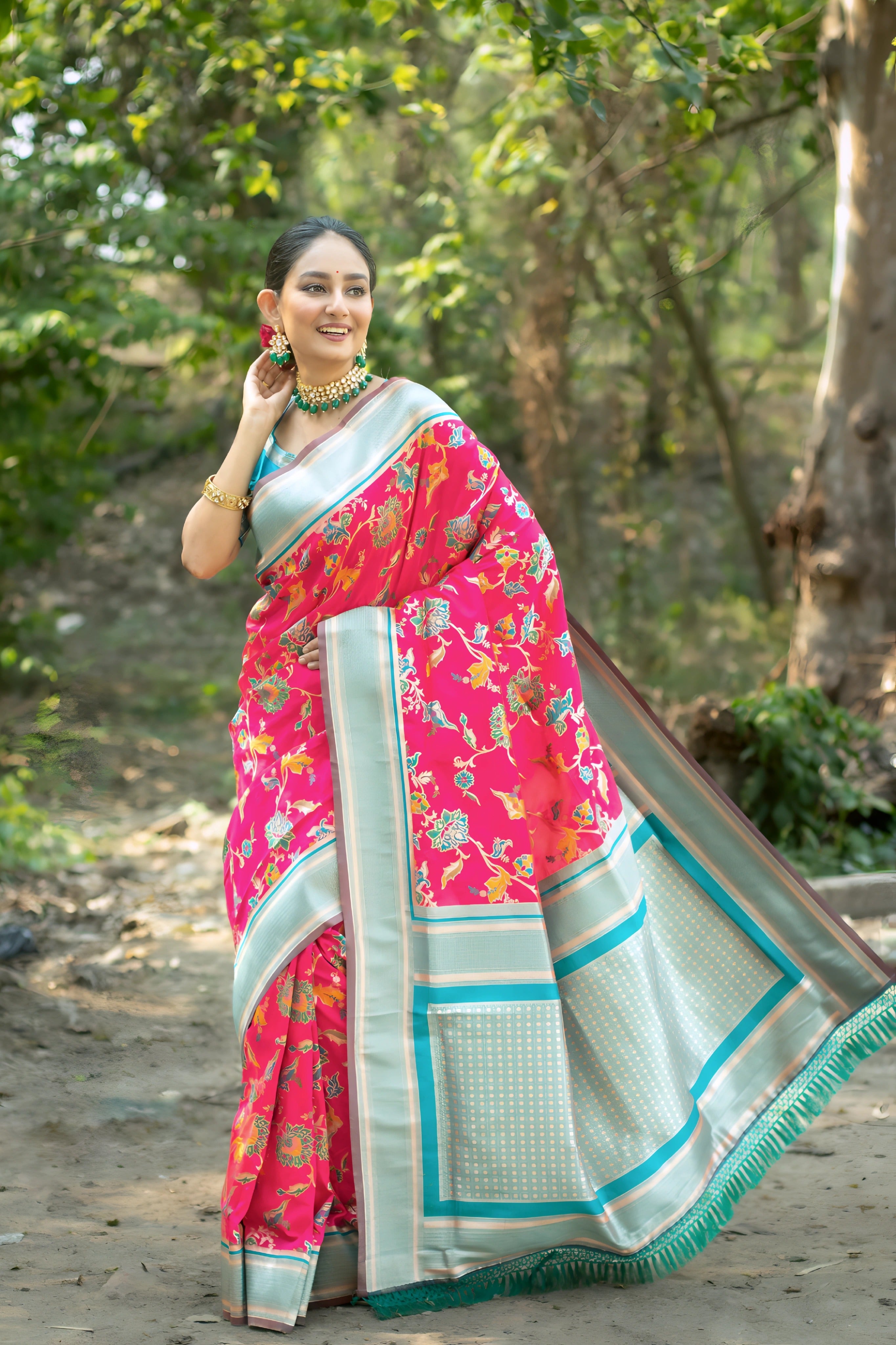 Dark Pink Zari Weaving Soft Banarasi Silk Saree