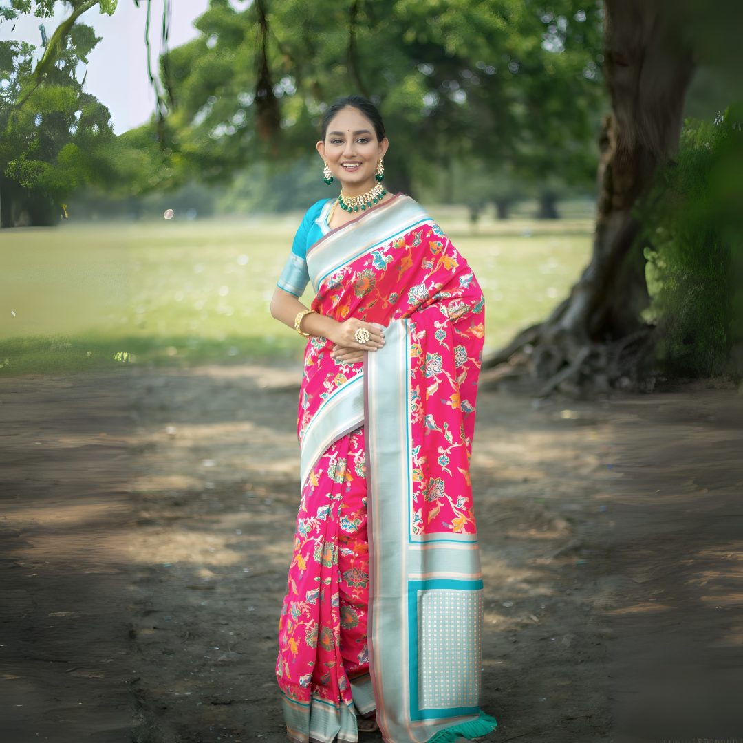 Dark Pink Zari Weaving Soft Banarasi Silk Saree