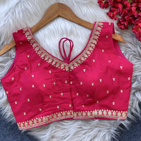 Pink Embroidery With Sequins Work Silk Blouse