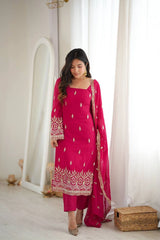 Pink Heavy Beads Sequins Suit full length front clean shot with dupatta