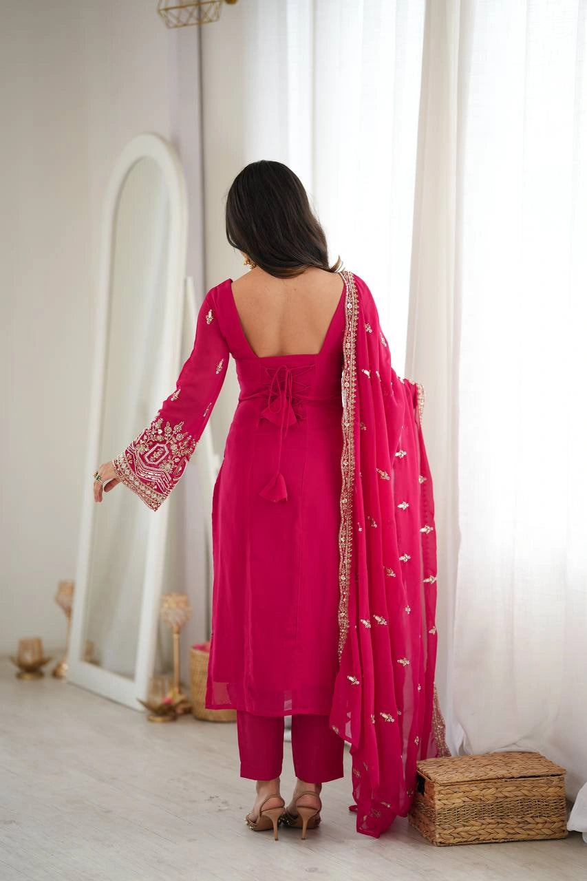 Pink Sequins Suit back view showing open dori tie-up back design
