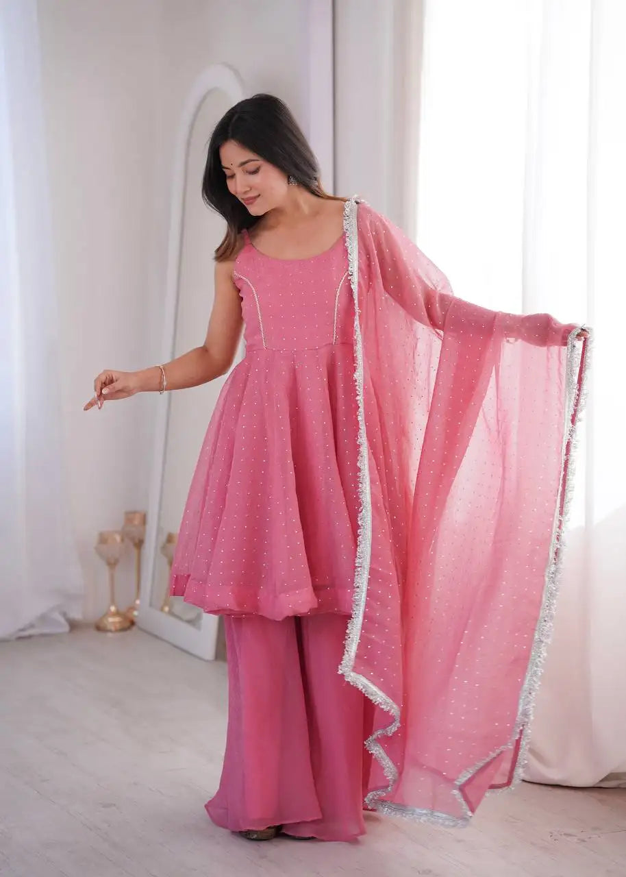 Pink Jharkhand Work Suit Kalyanja KU257 model full length with dupatta