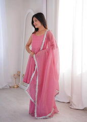 Pink Crunchy Silk Blend Suit KU257 model candid pose A-line