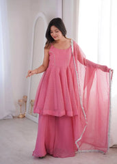 Pink Jharkhand Work Sharara Suit KU257 model side angle dupatta