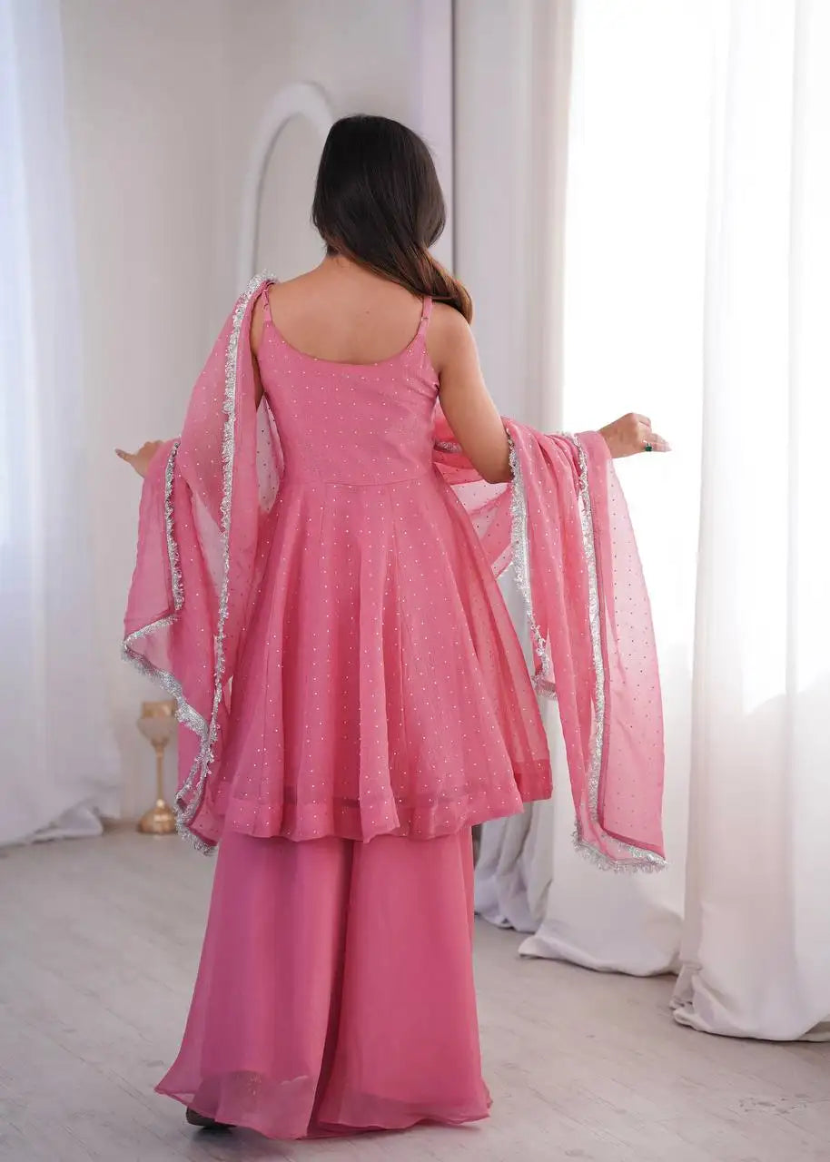 Pink Crunchy Silk Sharara Suit Kalyanja KU257 model full length shot