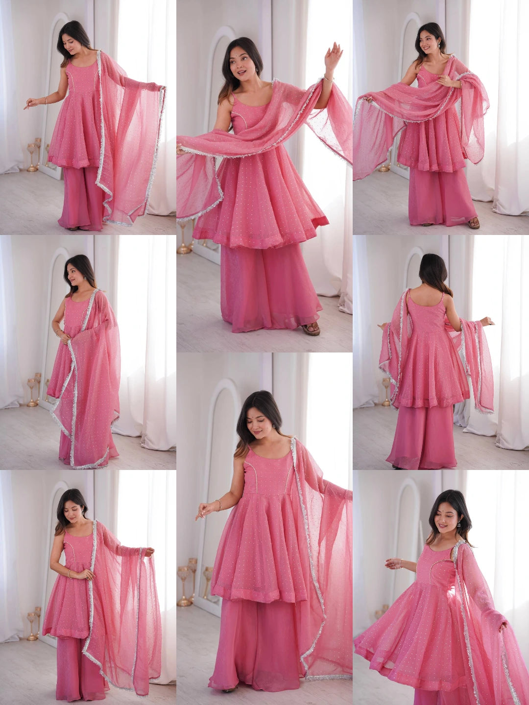 Pink Jharkhand Work Sharara Suit Kalyanja KU257 all angles collage