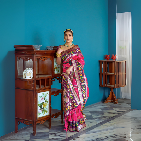 Dark Pink & Purple Zari Weaving Soft Banarasi Silk Saree