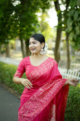 Pink Gala Border Pattern Raw Silk Saree - kalyanja
