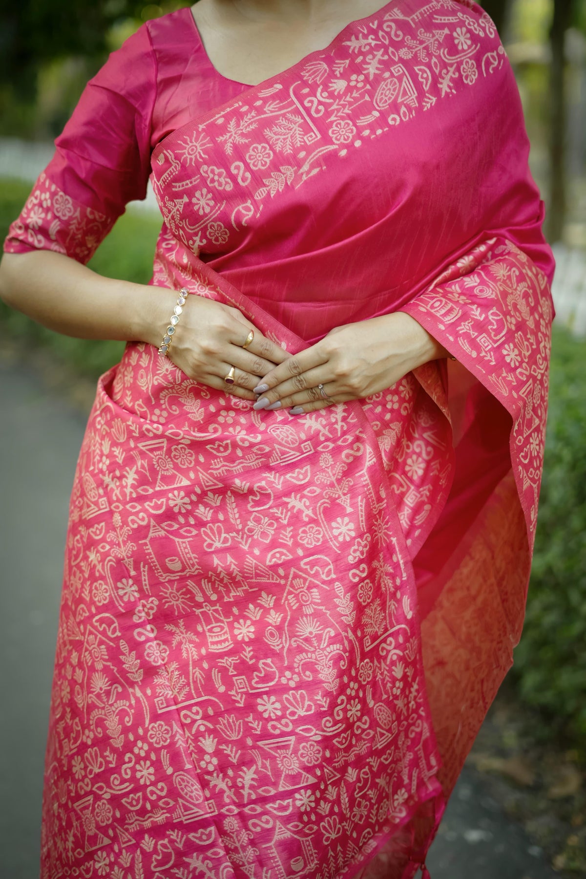 Pink Gala Border Pattern Raw Silk Saree - kalyanja