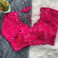 Dark Pink Sequins with Mirror Work Shiny Synthetic Blend Blouse