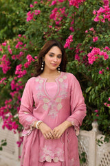 Pink Sequins Embroidered Suit portrait outdoor floral background – Kalyanja KU301