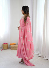 Pink Suit sleeve detail pearl sequins embroidery close up KU268