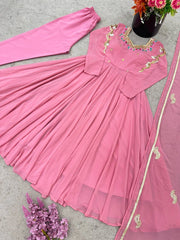 Pink Sequins Embroidered Suit flatlay complete set overhead KU268