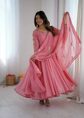 Pink Anarkali Suit model festive look full length KU268