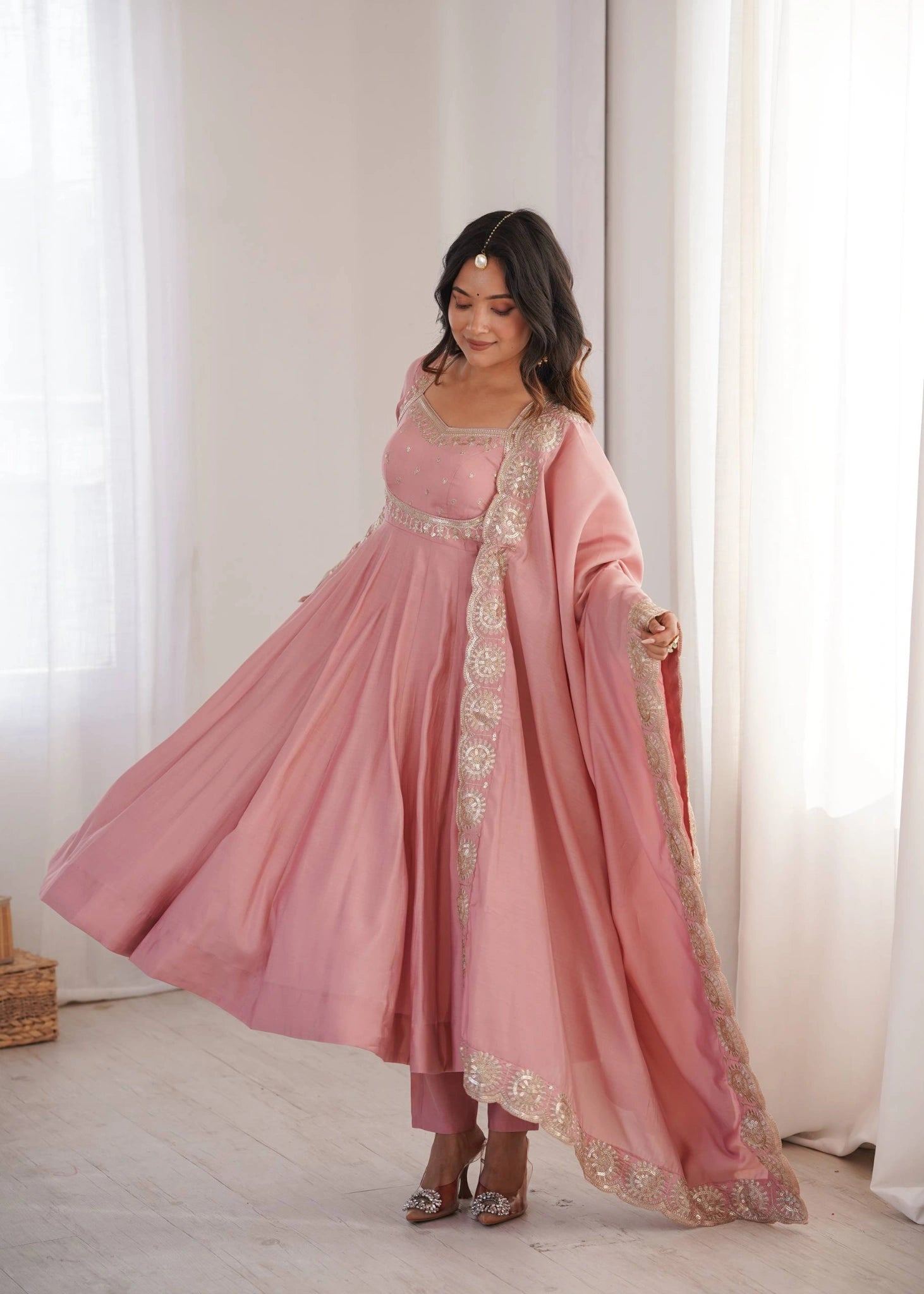 Pink Sequins Suit Full Length KU274 Kalyanja