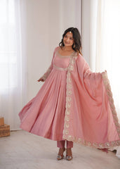 Pink Sequins Embroidered Suit Side View KU274 Kalyanja