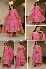Pink Sequins Thread Embroidered A-Line Suit KU255 AI styled product image