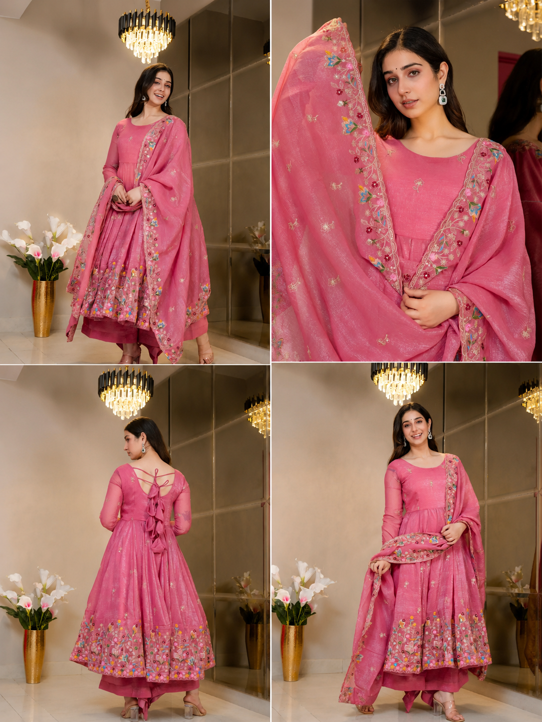 Pink Embroidered A-Line Suit Kalyanja KU255 AI product styled image