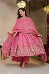 Pink Sequins Thread Embroidered Suit KU255 model pose A-line silhouette