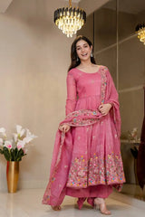 Pink Embroidered Anarkali Suit Kalyanja KU255 candid model shot