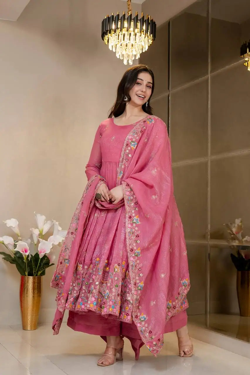 Pink A-Line Suit Kalyanja KU255 model dupatta draped festive